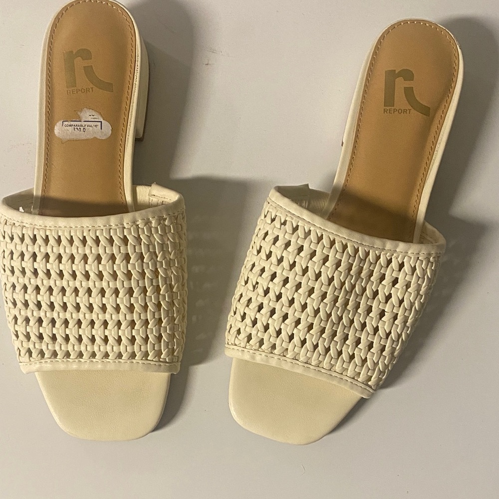 Report Cream Woven Slip-On Mules